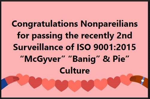 Nonpareil Pass ISO 9001:2015 2nd Surveillance Audit